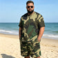 👕🌿 Herr kamouflagetryckt T-shirt & shorts set – Bomullsblandning, avslappnad passform & perfekt för utomhusbruk, sport eller lediga sommardagar 🩳
