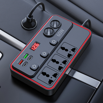 Multifunktionell billaddare – 9 portar, QC3.0 & PD30W snabbladdning, spänningsdisplay & 150W växelriktare 🚗🔌