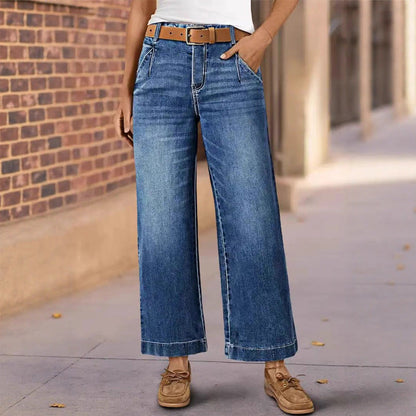 👖✨ Höga midjan raka jeans för kvinnor