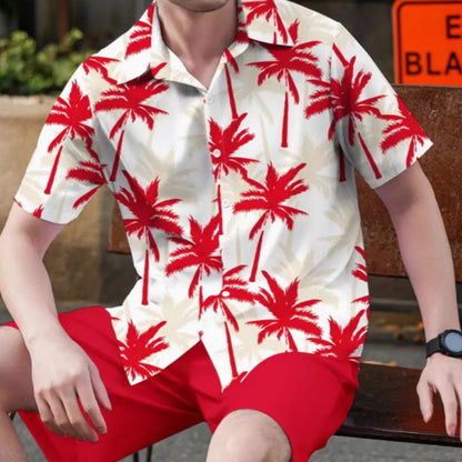 Set med skjorta och shorts med tropiskt mönster för män