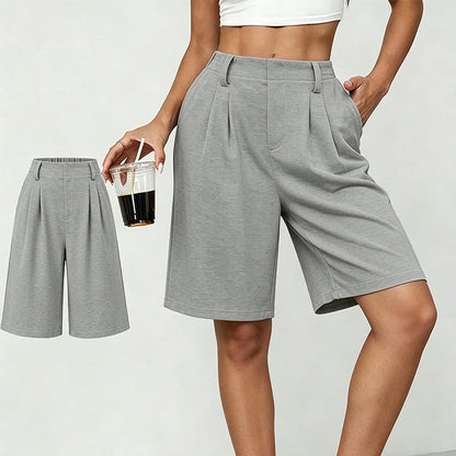👖🌸 Plisserade shorts med hög midja och fickor