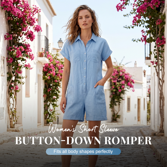 Kortärmad knäppt jumpsuit för dam