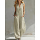 👗🌿 Avslappnad bomulls jumpsuit med V-hals och fickor