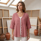 👚Damblus med V-ringning, spetskant och knappar – elegant vardagströja✨