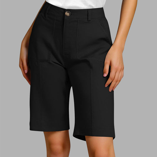 👖🌸 Höga midjan shorts med fickor i bomull