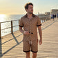 ☀️👕 Tryckt sommarset i två delar för herr – casual topp och shorts i slim fit