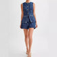 Casual-set i denim för dam, bestående av en ärmlös topp och shorts
