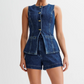 Casual-set i denim för dam, bestående av en ärmlös topp och shorts