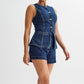 Casual-set i denim för dam, bestående av en ärmlös topp och shorts