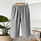 👖🌿 Rutiga capribyxor i bomull-linne med resår och fickor