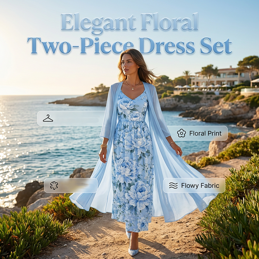 👗👗Elegant tvådelat klädset med blommönster för damer✨