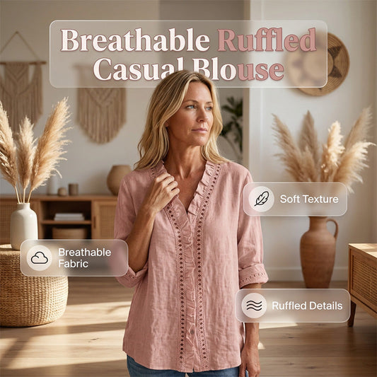 👚✨Casual blus med V-ringning och volangkant för damer – Enkel och feminin vardagsstil🌸