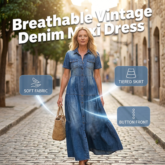 👗✨Vintage-maxiklänning i denim för damer – avslappnad vardagschic🔥