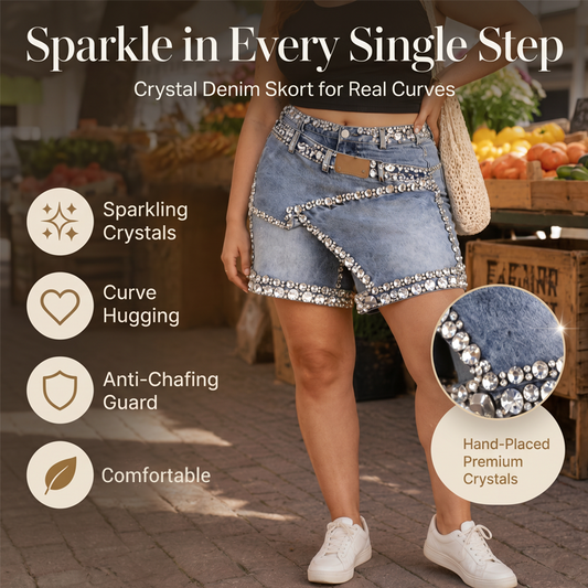 Skort i denim med flera lager och strass för damer