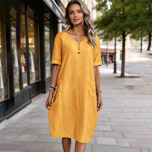 👗🌿 Avslappnad V-ringad sommarklänning med fickor