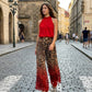 Chic halterneck leopardmönstrat byxset