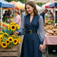 👗Midi-klänning i denim med smal passform och ståkrage – elegant och chic till vardags✨