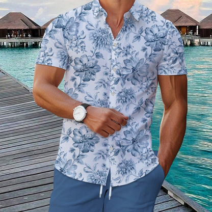Set med skjorta och shorts med tropiskt blommönster för män
