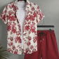 Set med skjorta och shorts med tropiskt blommönster för män