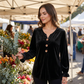👚 Löst sittande blus med V-ringning för damer – mjuk sammet, lång ärm & andningsbar