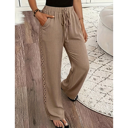 👖🌸 Lätta boho-byxor med spetsdetaljer och elastisk midja