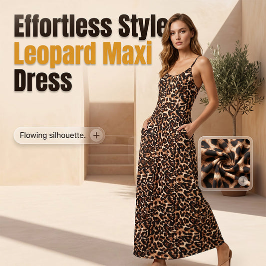 👗 50% RABATT NU! 🐆 Dam maxiklänning med leopardtryck och spaghettiband – flödande & lätt – Perfekt för strand, sommarfester eller djurvild vardagsstil – vild och elegant 🌊✨