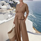 👗🌸 Elegant tvådelat set med knytning i midjan och vida ben