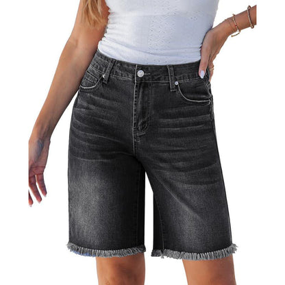🩳 50% RABATT NU! 🎸 Dam Casual Fransade Denimshorts – Hög Midja & Slitna Detaljer – Perfekt för Bohemisk Sommarstil – Enkla att Matcha 🌸