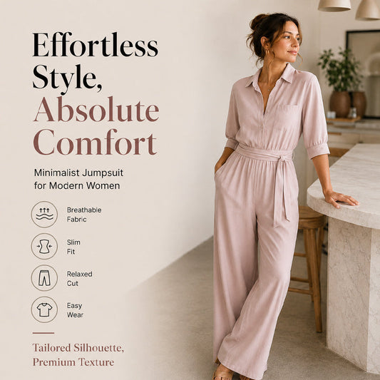 Jumpsuit för damer med halvlånga ärmar och vida ben