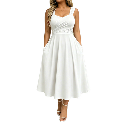 👗✨ Elegant maxiklänning med V-ringning och fickor