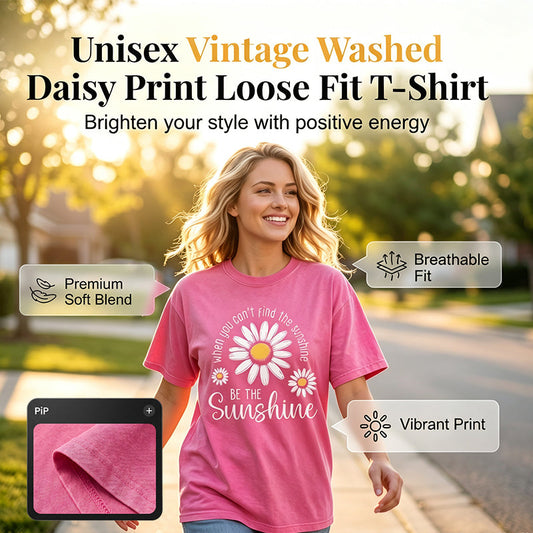 Unisex-T-shirt i lös passform med vintage-tvättat daisy-mönster