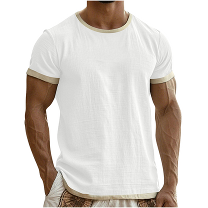 T-shirt med kontrastkant och rund halsringning för män