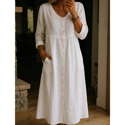👗🌿 Luftig linneklänning med knäppning och fickor
