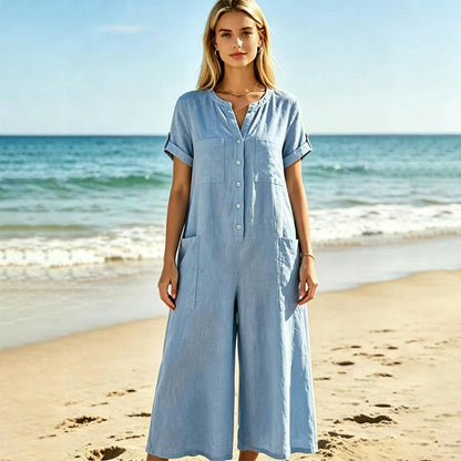 Jumpsuit för män i ledig stil med korta ärmar och vida ben