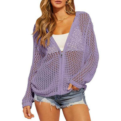 🧥 50% RABATT NU! 🌸 Lättviktig Hålmönstrad Långärmad Tröja – Andningsbar & Stilren – Perfekt för Vår & Sommar – Dragkedja & Lös Passform ☀️