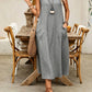 Ärmlös, avslappnad klänning för damer med rund hals, lös passform, i linne-look och med fickor