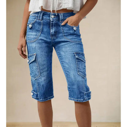 Tidsbegränsad⌛Klassiska bermudashorts i denim med fickdetaljer – smickrande hög midja för en modern silhuett