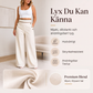 Damens högmidjade vida byxor med kontrastkant