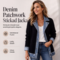 Damens elegant ribbstickad kappa med jeansdetaljer