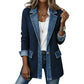 Damens elegant ribbstickad kappa med jeansdetaljer