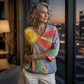 Kvinnors retro blus med lapptäckning och V-ringning