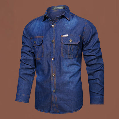 Herr ledig långärmad denimskjorta