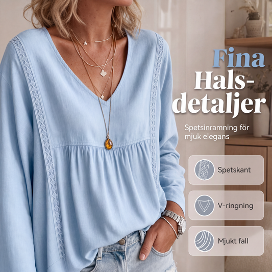 Kvinnlig ledig blus med V-ringning och långa ärmar