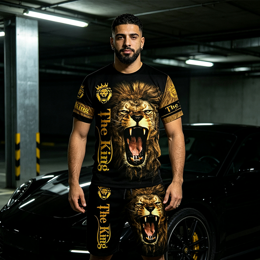 🐆Set med T-shirt och shorts för män i ledig stil med djurmotiv