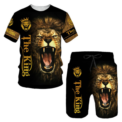 🐆Set med T-shirt och shorts för män i ledig stil med djurmotiv