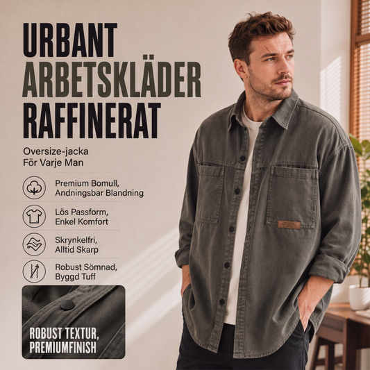 👔Herrls långärmad löst sittande utilityskjorta