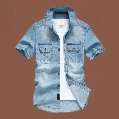 👔✨ Tvättad jeansskjorta för män –🧵 Högkvalitativt tvättat tyg som garanterar bekväm passform och en tidlös retrostil 🕰️