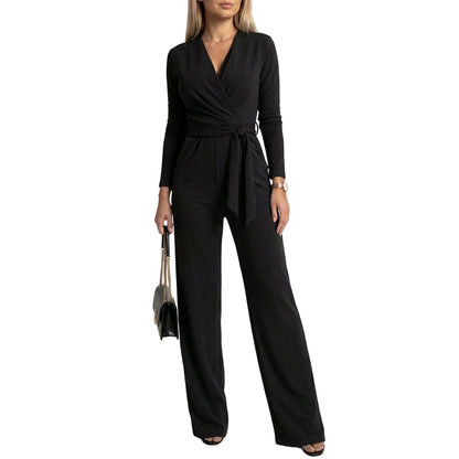 🌸 Ny kollektion 👗 Jumpsuit för damer med långa ärmar, V-ringning och bälte – elegant passform, smickrande silhuett och bekväm stil ✨