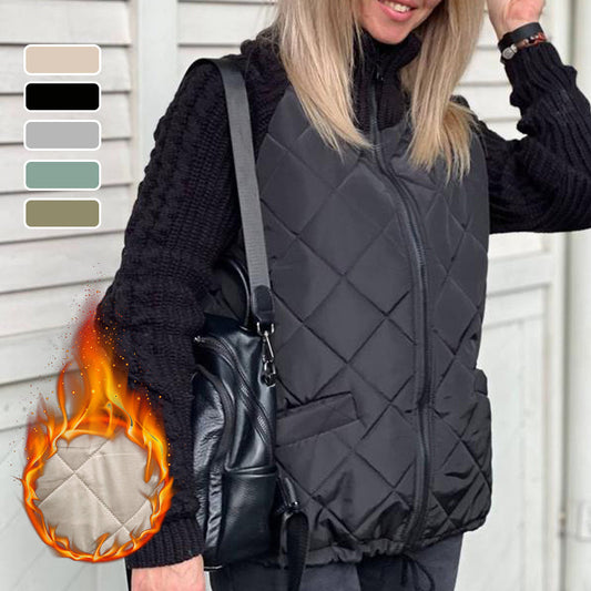 ❄️Stickad Patchwork Puffig Jacka för Kvinnor