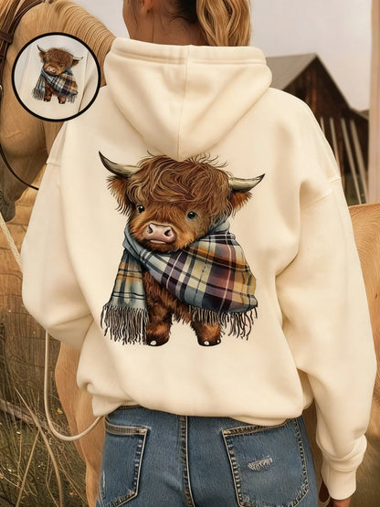 🐮Söt Highland Cow Mysig Fleecefodrad Huvtröja